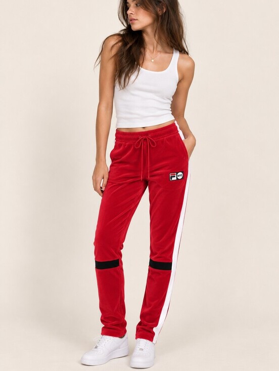 Fila Other - Fila Unisex Red Velour Jogger Pants with White Side Stripe Athleisure Medium
